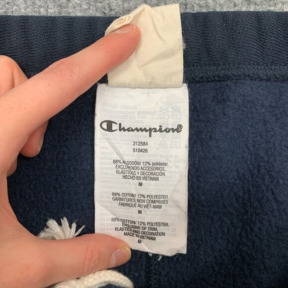 Champion Sweat Short Mens M Navy Reverse Weave Elastic Drawstring Waist Raw Edge - Picture 7 of 13